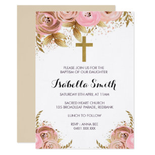 floral baptism christening invitations