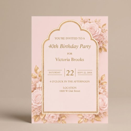 Blush & Gold Floral Birthday Party Invitation