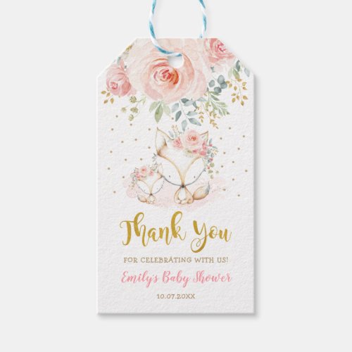 Blush Gold Floral Boho Fox Baby Shower Thank You Gift Tags