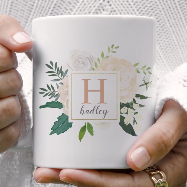 Blush Gold Floral Bouquet Monogram Coffee Mug (Creator Uploaded)
