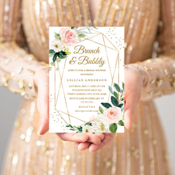 Blush Gold Floral Brunch And Bubbly Bridal Shower Invitation by LittleBayleigh at Zazzle