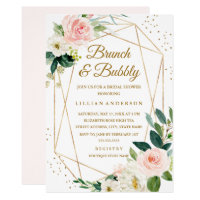 Blush Gold Floral Brunch And Bubbly Bridal Shower Invitation