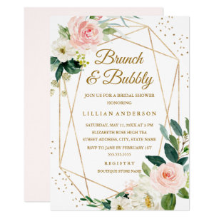 Blush Gold Fl Brunch And Bubbly Bridal Shower Invitation Blush Gold Fl Brunch And Bubbly Bridal Shower Invitation