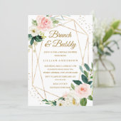 Blush Gold Floral Brunch And Bubbly Bridal Shower Invitation (Standing Front)