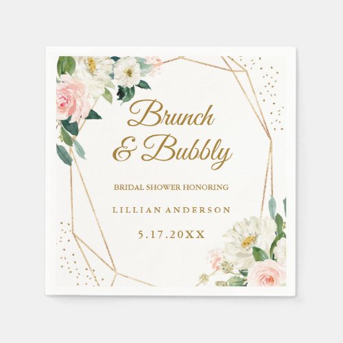 Blush Gold Floral Brunch And Bubbly Napkins