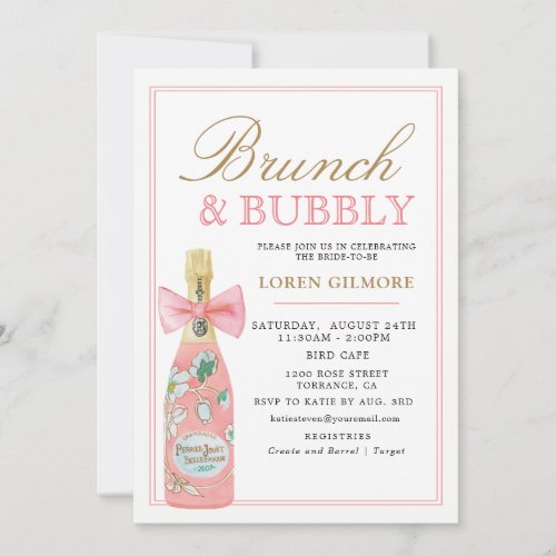 Blush Gold Floral Champagne Bridal Brunch Invitation