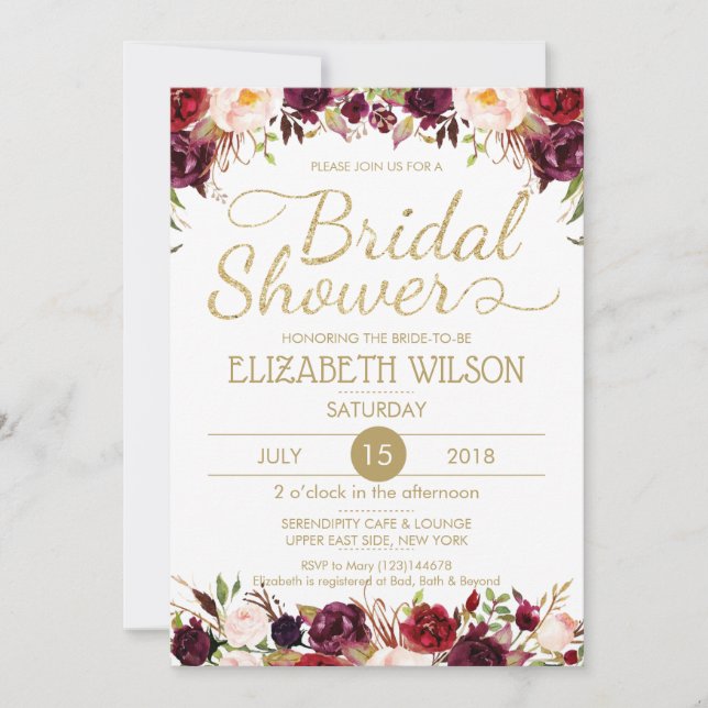 Blush Gold Floral Customize Bridal Shower RSVP Invitation (Front)