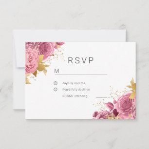 Blush & Gold Floral Elegant Wedding RSVP Card