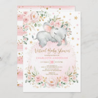 Blush Gold Floral Elephant Virtual Baby Shower