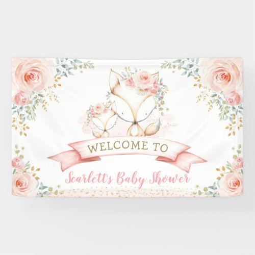 Blush Gold Floral Fox Woodland Baby Shower Welcome Banner