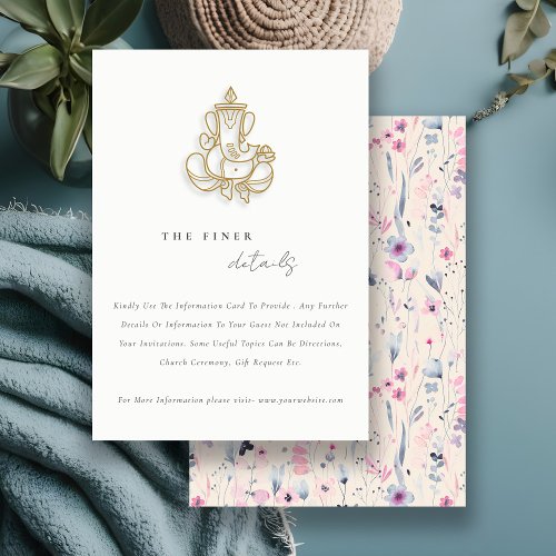 Blush Gold Floral Ganesh Indian Wedding Details Enclosure Card