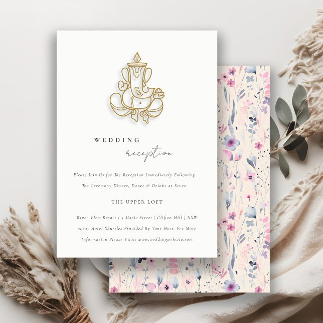 Blush Gold Floral Ganesh Indian Wedding Reception Enclosure Card (Creator Uploaded)