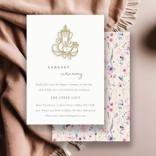 Blush Gold Floral Ganesh Indian Wedding Sangeet Enclosure Card