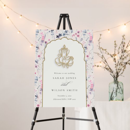 Blush Gold Floral Ganesh Indian Wedding Welcome Foam Board