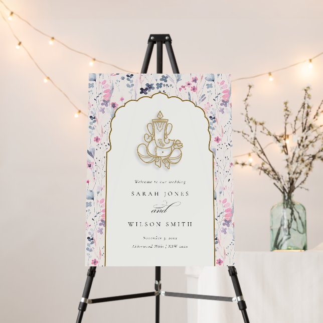 Blush Gold Floral Ganesh Indian Wedding Welcome Foam Board (In Situ (Stand))