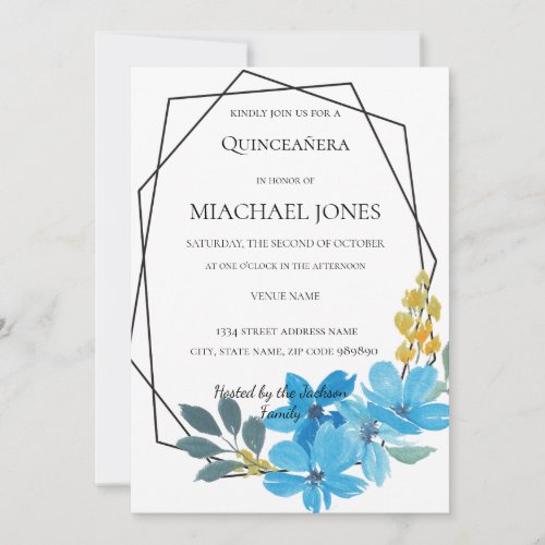 Blush Gold Floral Geometric Quinceanera Invitation