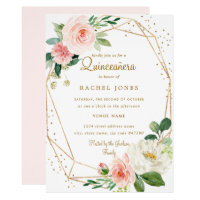 Blush Gold Floral Geometric Quinceanera Invitation