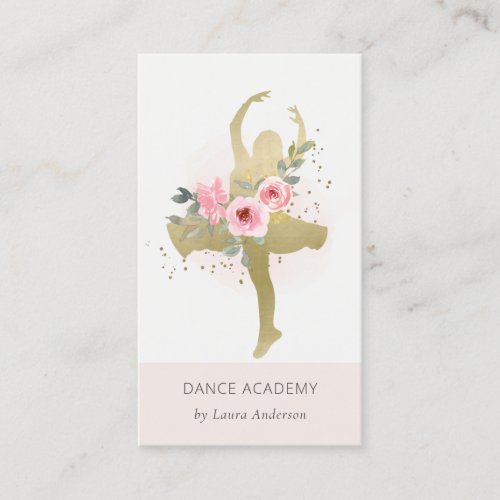 Blush Gold Floral Girl Dancer Dance Academy Logo Business Card