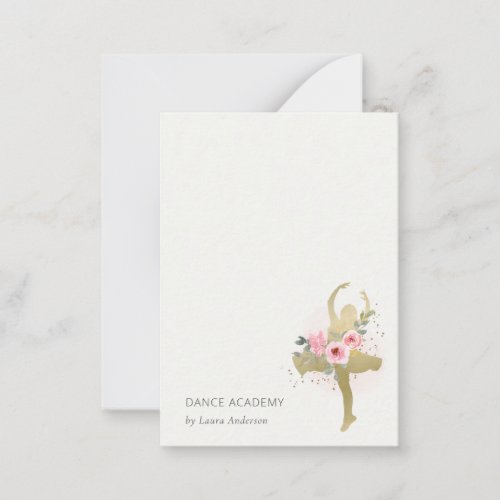 Blush Gold Floral Girl Dancer Dance Academy Logo Note Card