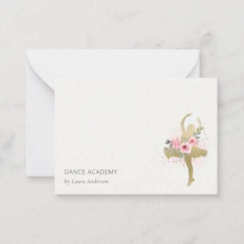Blush Gold Floral Girl Dancer Dance Academy Logo Note Card