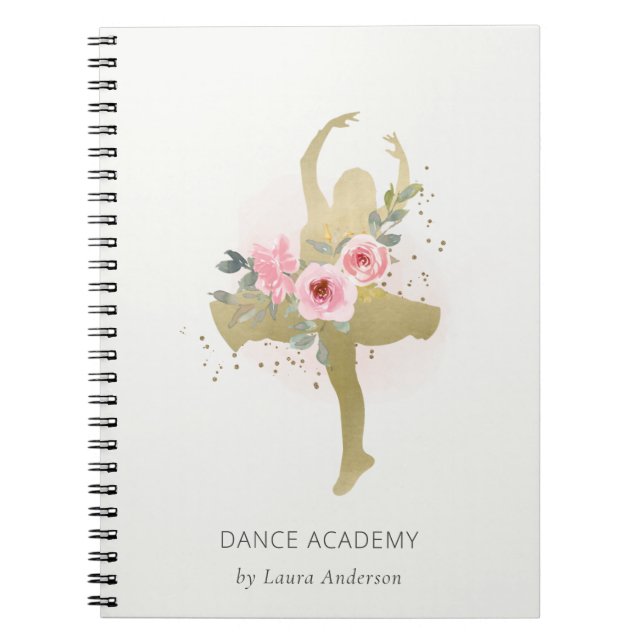 Blush Gold Floral Girl Dancer Dance Academy Notebook (Front)