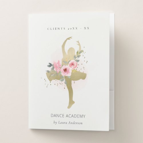 Blush Gold Floral Girl Dancer Dance Academy Pocket Folder