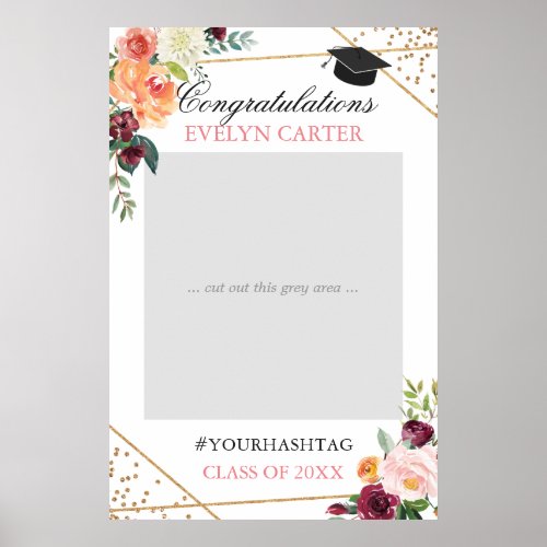 Blush Gold Floral Graduation Party Photo Prop Poster