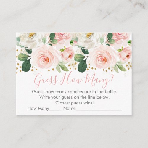 Blush  Gold Floral Guess How Many Shower Game Enclosure Card