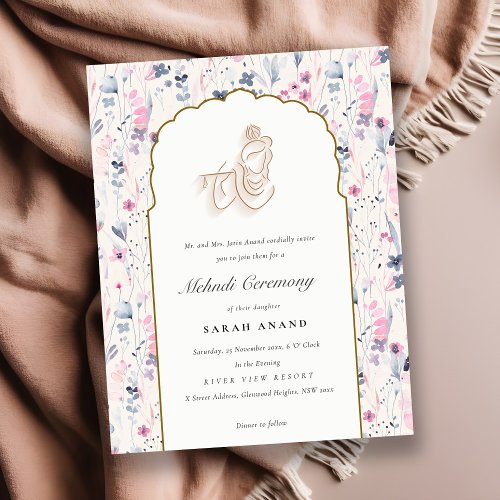 Blush Gold Floral Krishna Indian Wedding Mehndi Enclosure Card