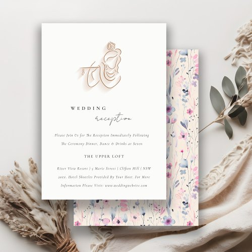 Blush Gold Floral Krishna Indian Wedding Reception Enclosure Card