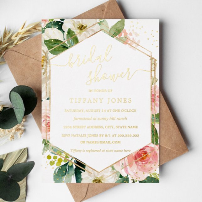 Blush Gold Floral Modern Bridal Shower Foil Invitation (Creator Uploaded)