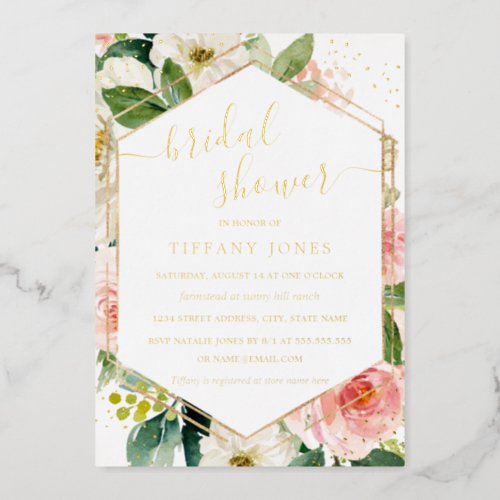 Blush Gold Floral Modern Bridal Shower Foil Invitation