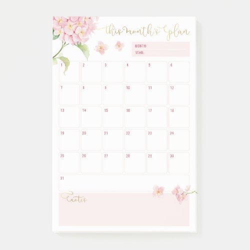 Blush  Gold Floral Monthly Planner To Do List Post_it Notes