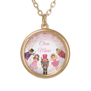 Blush Gold Floral Nutcracker Ballerina Girl Gift Plated Necklace