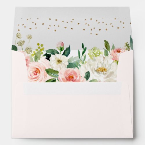 Blush Gold Floral Pink Envelope