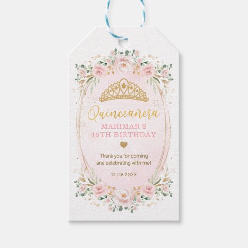 Blush Gold Floral Quinceanera Mis Quince Birthday Gift Tags