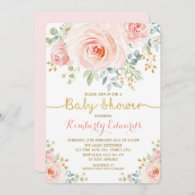 Blush Gold Floral Rose Girl Baby Shower Invitation