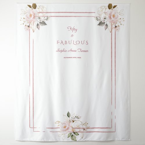 Blush Gold Floral Roses Gold MIS QUINCE AOS Tapestry