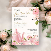 Blush Gold Floral Time for Tea Bridal Shower