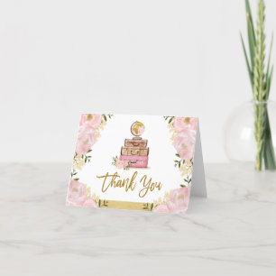 Blush Gold Floral Travel Suitcase Bridal Shower Letterpress Thank You Card