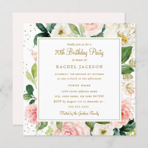 Blush Gold Floral Watercolor 70th Birthday Invite
