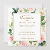 Blush Gold Floral Watercolor Quinceanera Invite (Front)