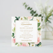 Blush Gold Floral Watercolor Quinceanera Invite (Standing Front)