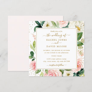 Blush Gold Floral Watercolor Wedding Invite