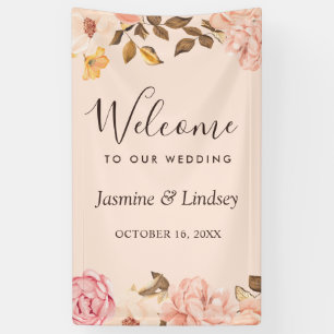 Blush Gold Floral Wedding Party Banner