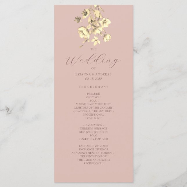 Blush Gold Floral Wedding Program (Front)