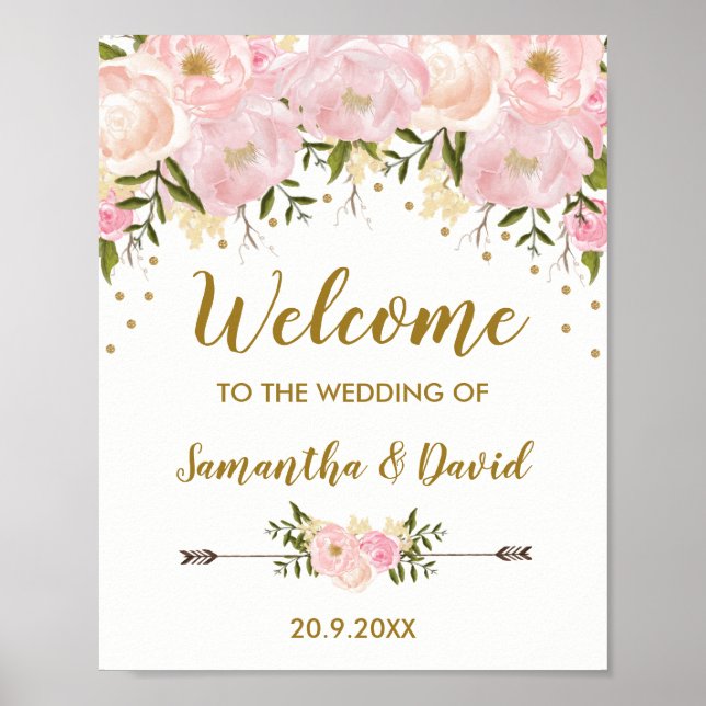 Blush Gold Floral Wedding Welcome Sign Chic (Front)