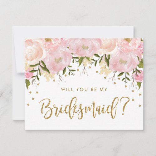 Blush Gold Floral Will You Be My Bridesmaid Invitation