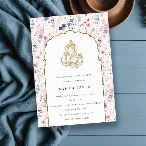 Blush Gold Flower Ganesh Indian Baby Shower Invitation