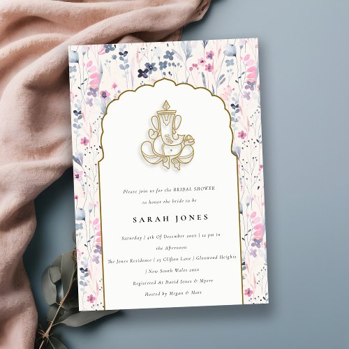 Blush Gold Flower Ganesh Indian Bridal Shower Invitation